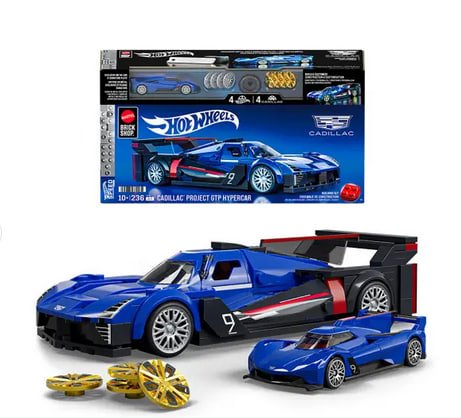 HOTWHEELS ของเล่นตัวต่อ Mattel Brick Shop รถแข่งคาดิลแลค จีทีพี ไฮเปอร์คาร์ หลากสี